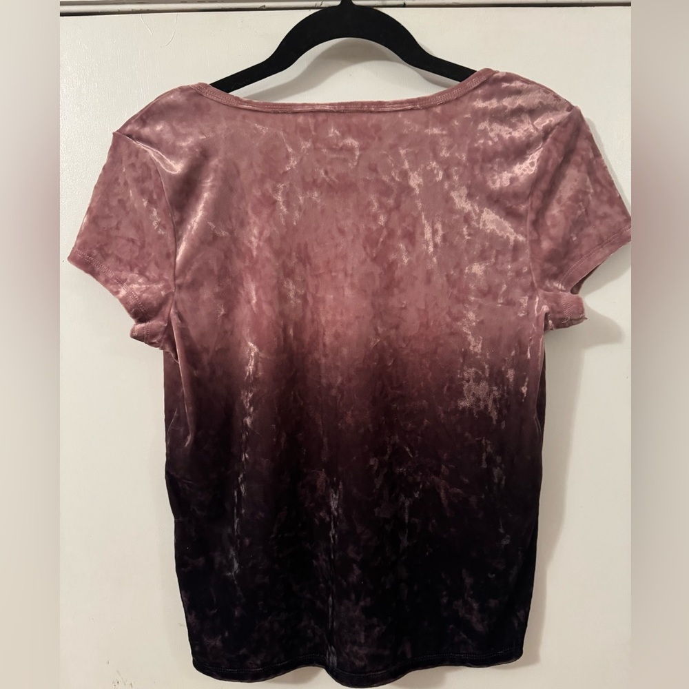 American Eagle Velour Pink/Purple Ombré Short Sleeve Top - Picture 5 of 15